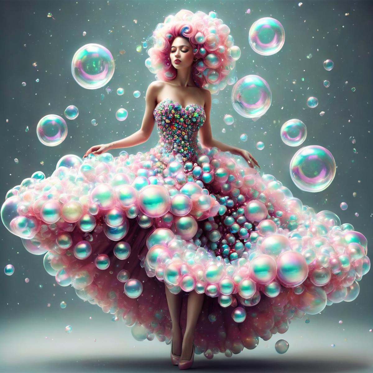a woman in a dress made of bubbles,  wow_bbls on Tensor.Art