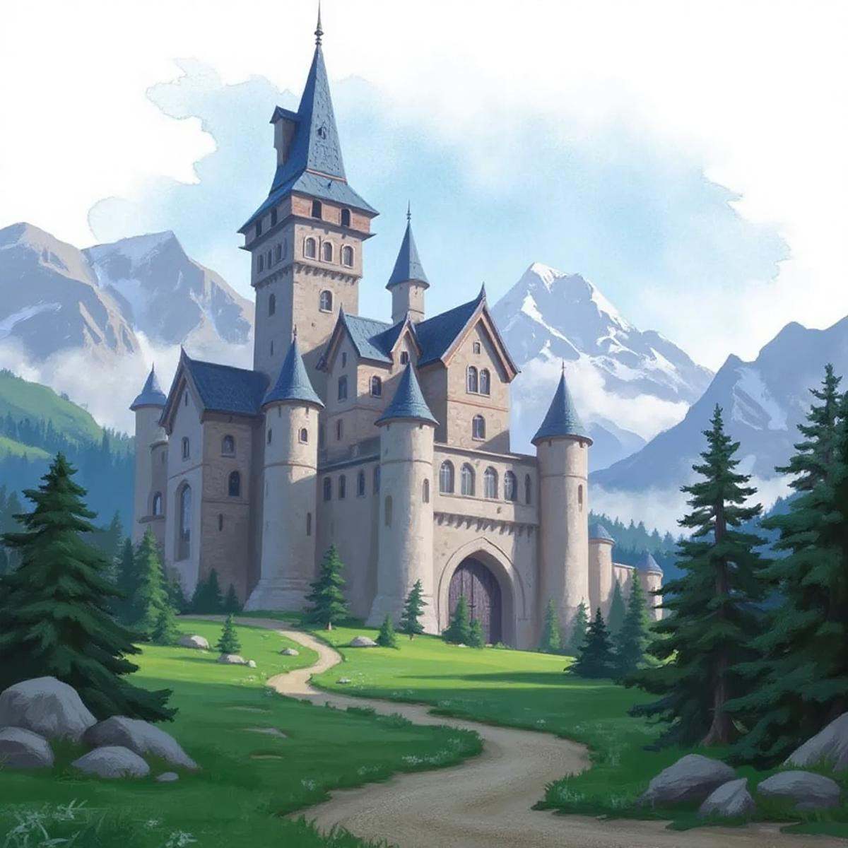 dndstyle illustration of a castle in the mountains  
