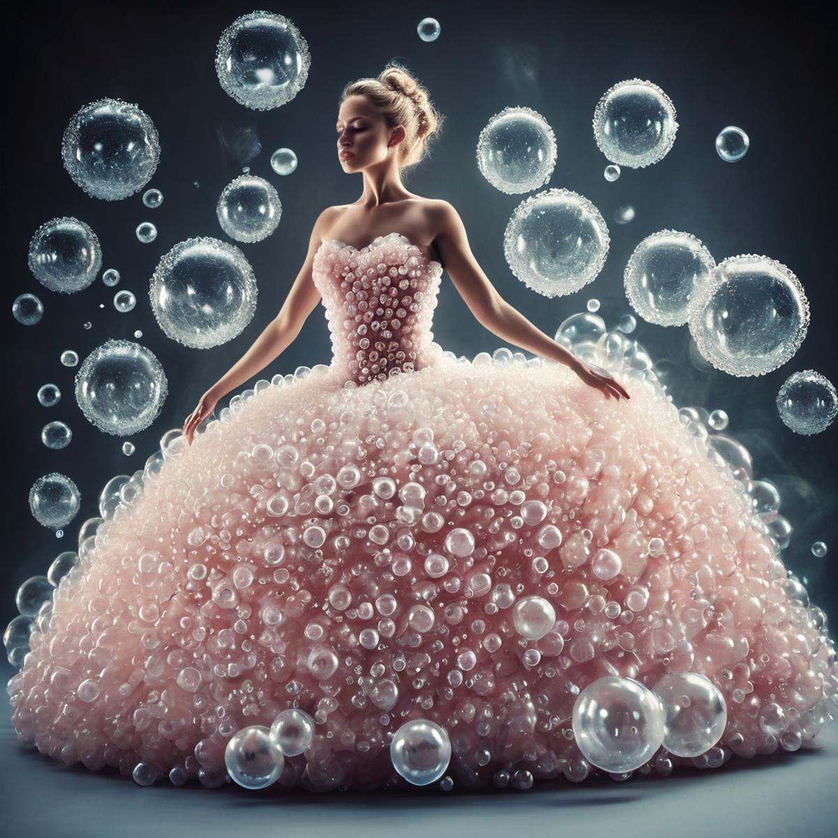 photo a woman wearing a ballroom dress made of bubbles,  wow_bbls on Tensor.Art