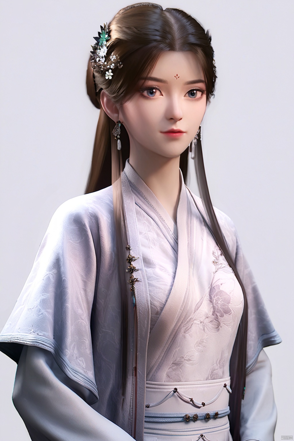 score_9,score_8_up,score_7_up, highly detailed digital, realistic,
1girl, solo, jewelry, chinese clothes, long sleeves, hanfu, dress, simple background, white background, (upper body:1.2), standing, looking at viewer, 