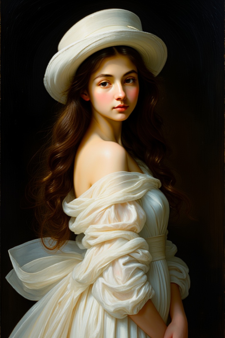 "A fine art oil painting in the style of the Baroque period,  depicting a young woman with long,  flowing on Tensor.Art