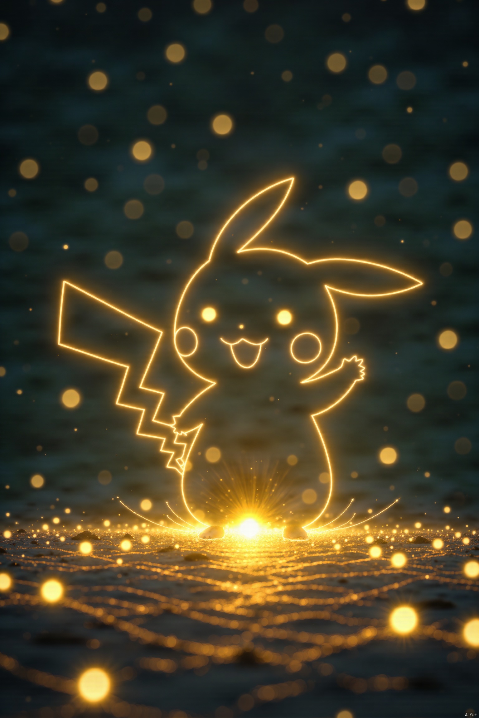 light line art, a cute Pikachu