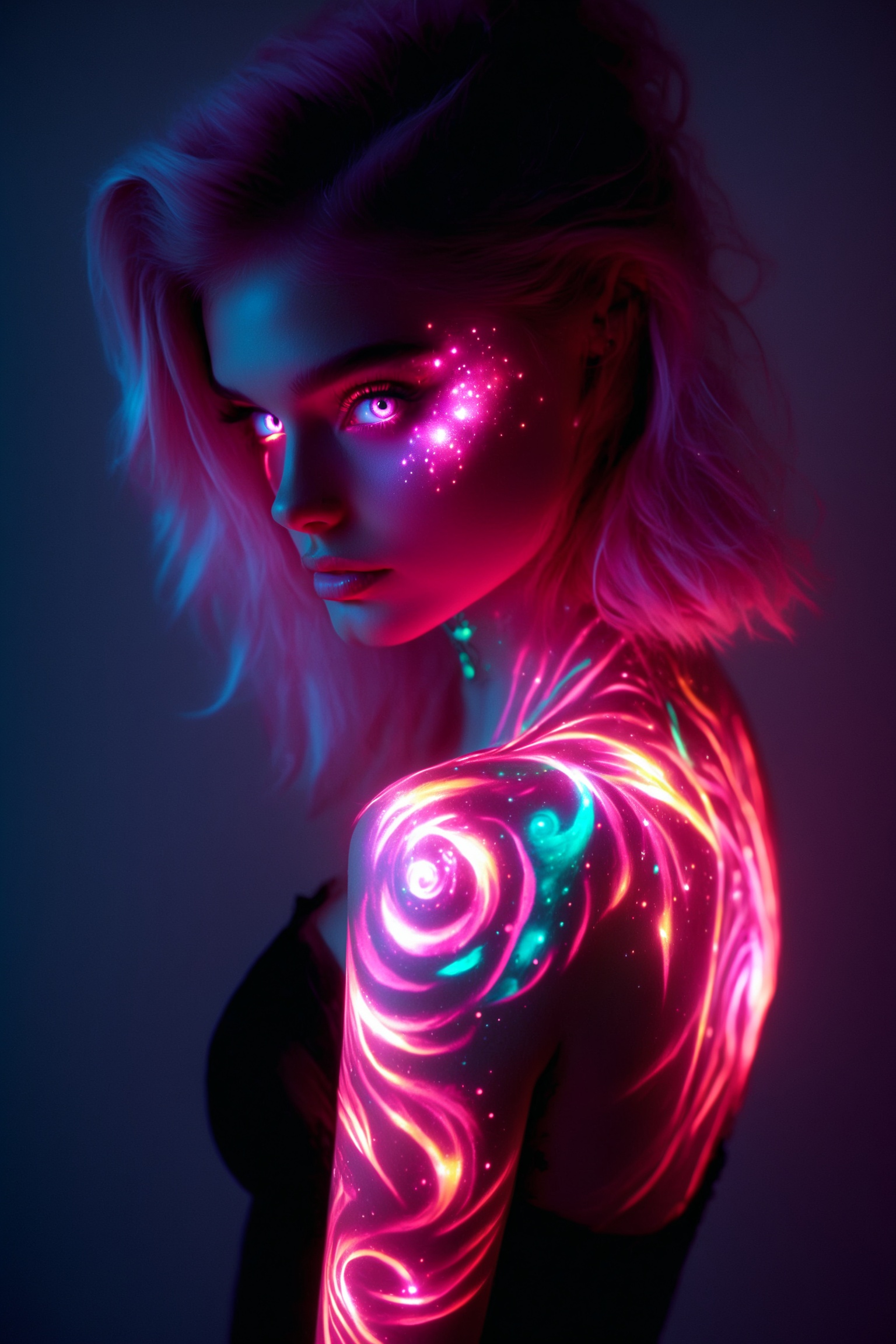 ((luminous body tattoo)),  ((glowing body tattoo)),  solo on Tensor.Art