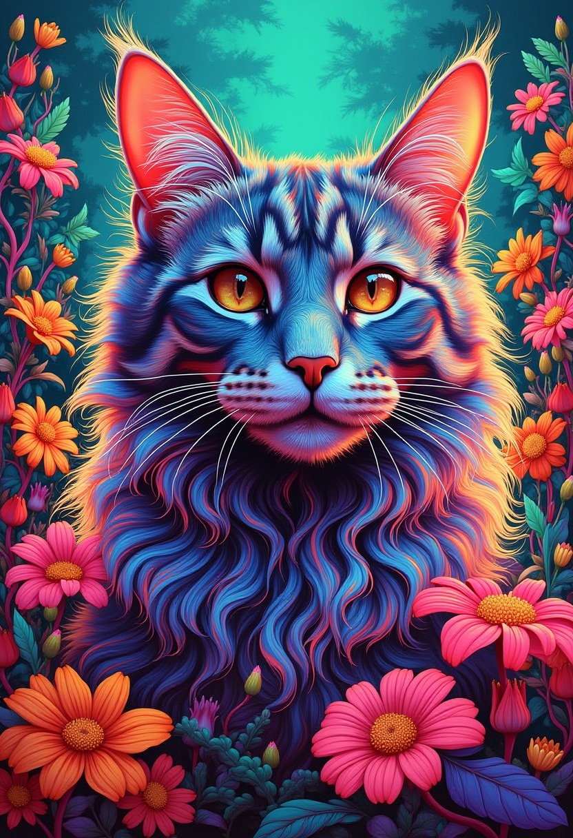 c0l0rw0rldd. Portrait of a cat among flowers on Tensor.Art