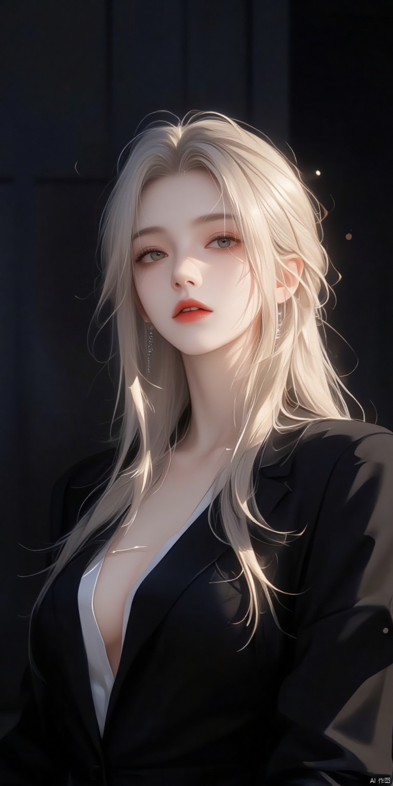 ,SJSC
An animated image of a woman with long blonde hair. She is wearing a black blazer with a white collar. Her hair is pulled back in a ponytail. Her eyes are dark and her lips are painted a vibrant red. The background is dark and there is a shadow on the right side of the image.

