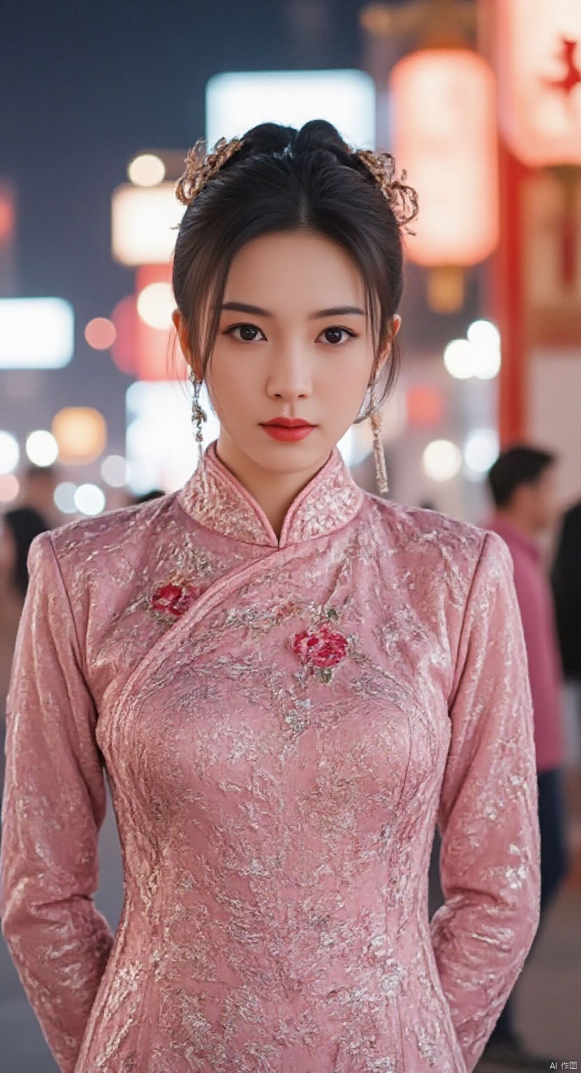  ,(an extremely delicate and beautiful),((masterpiece)), (((best quality))), ((ultra-detailed)), ((illustration)),((solo)),((((a girl)))),(beautiful detailed girl),(((cheongsam))),((((((arms_behind_back)))))) ,red eyes,((((beautiful detailed eyes)))),white hair,spring festival,(((chinese new year))),(((snow))),((lunar new year)),firecracker,Temple Fair,((busy street)),(detailed fireworks), finely detail,(firecracker),((the best building)),(((best shadow))),many people,(Flying snowflakes)detailed flowers)) ,((multicolored flowers)),(flowers_Surrounded),(Butterfly_Surrounded)(((Flowers fill the screen))),((Fill the screen)),meinvzi