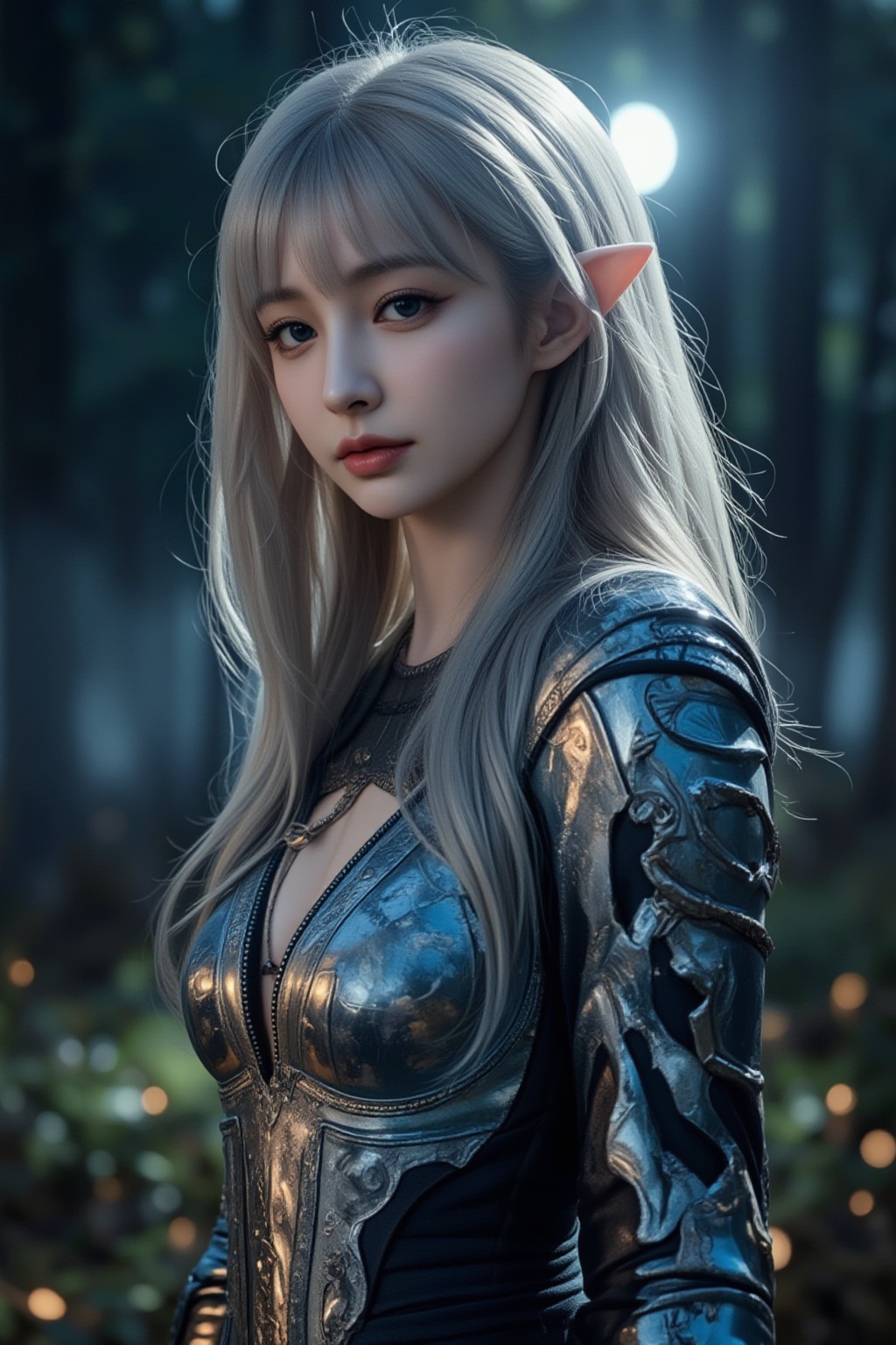 A film-grade,  fantasy-themed shot of a stunning elven woman with sharp,  ethereal features and long on Tensor.Art