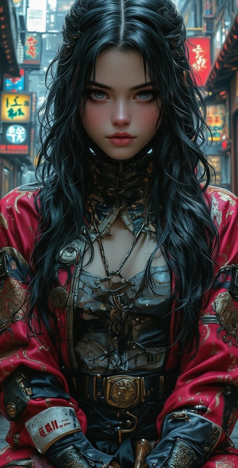 a girl with swords in an urban scene,  in the style of anime-inspired character designs,  cyberpunk realism on Tensor.Art