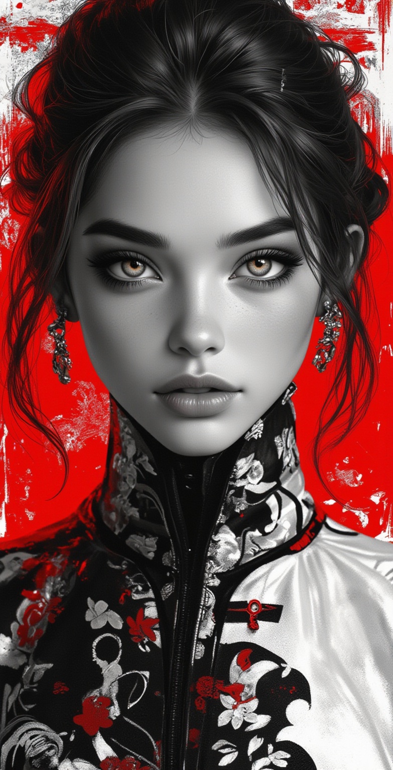 an illustration of a woman in black and white,  in the style of red,  mario testino on Tensor.Art