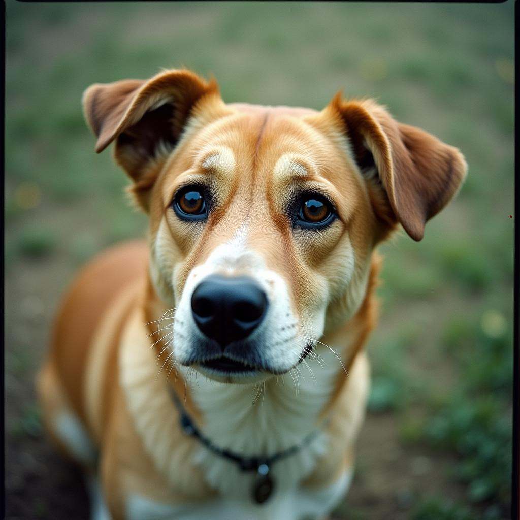 analog film photo Kodak Portra 400 analog film stocks of a dog with a sad look on its face,  detailed image,  sharp edges...