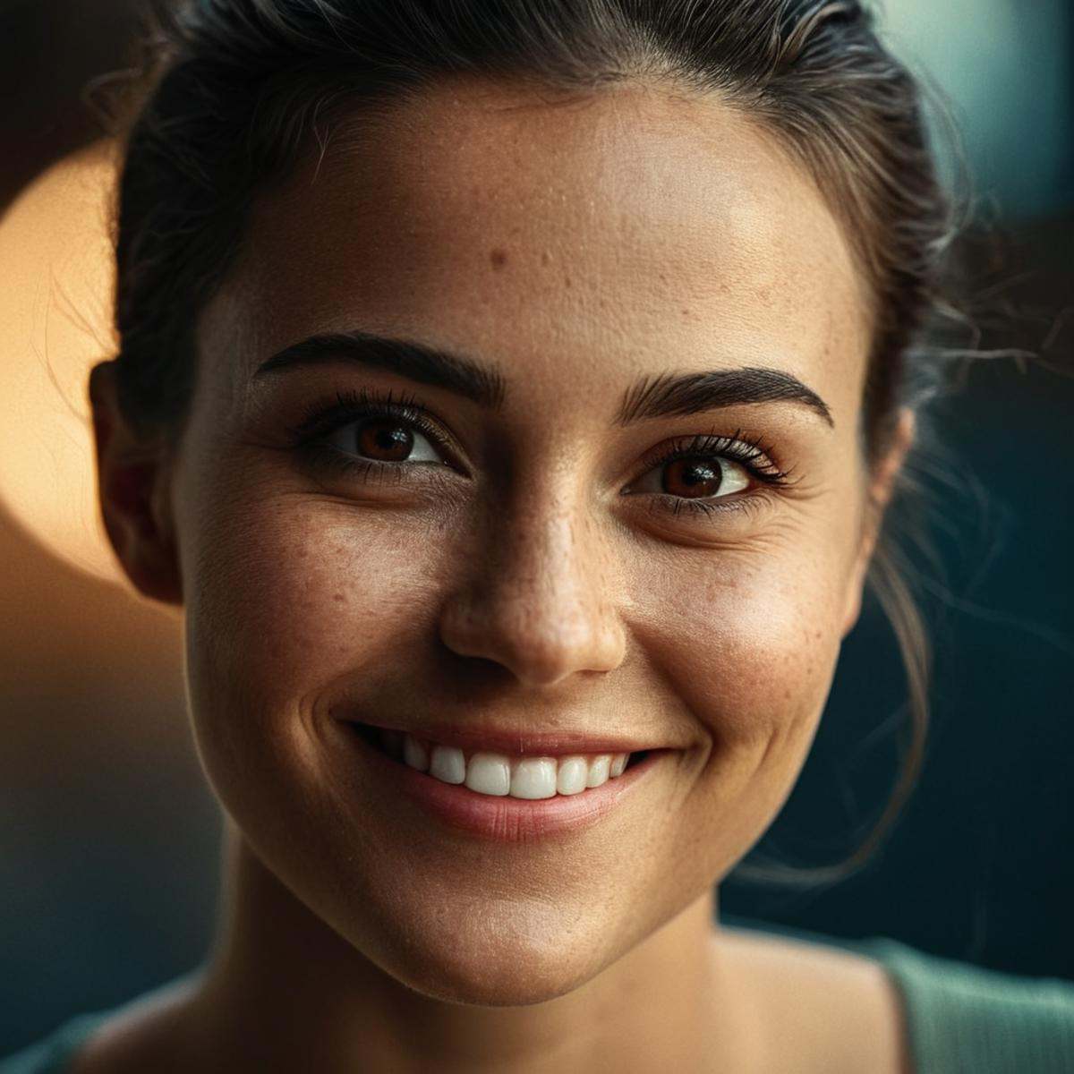 cinematic film still of perfection style detailed style realistic skin texture style skin tone stylea smiling woman starin...