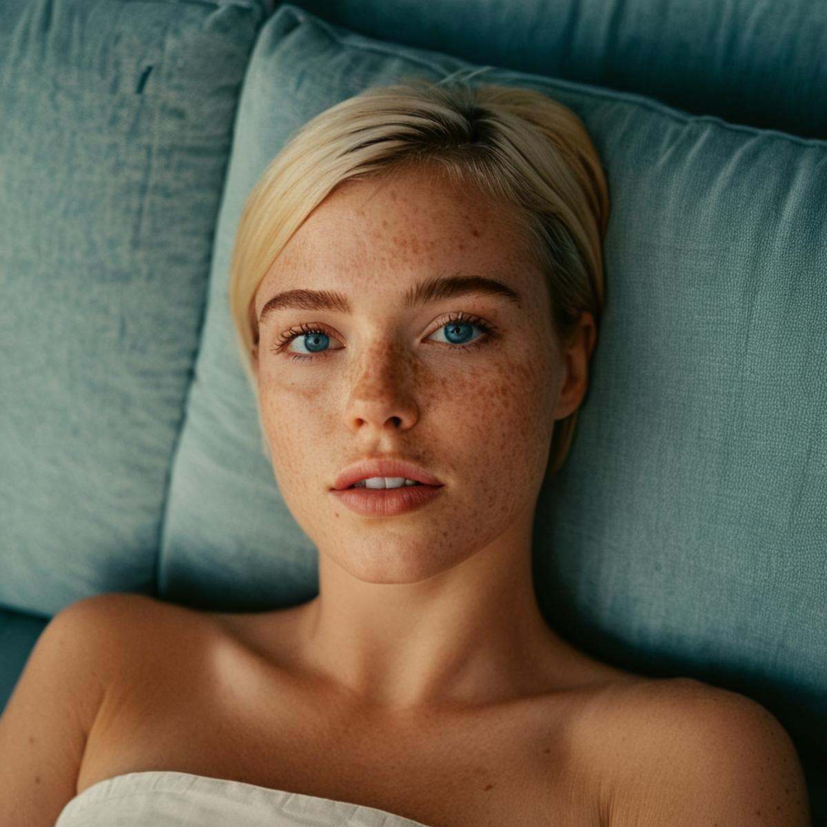 cinematic film still of perfection style detailed A cinematic skin texture style still image of a woman laying on a couch...