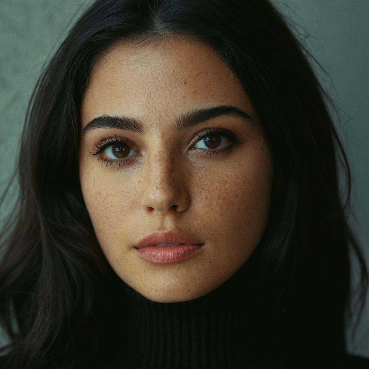 cinematic film still of perfection style detailed A cinematic skin texture style still image of a woman with long hair and...