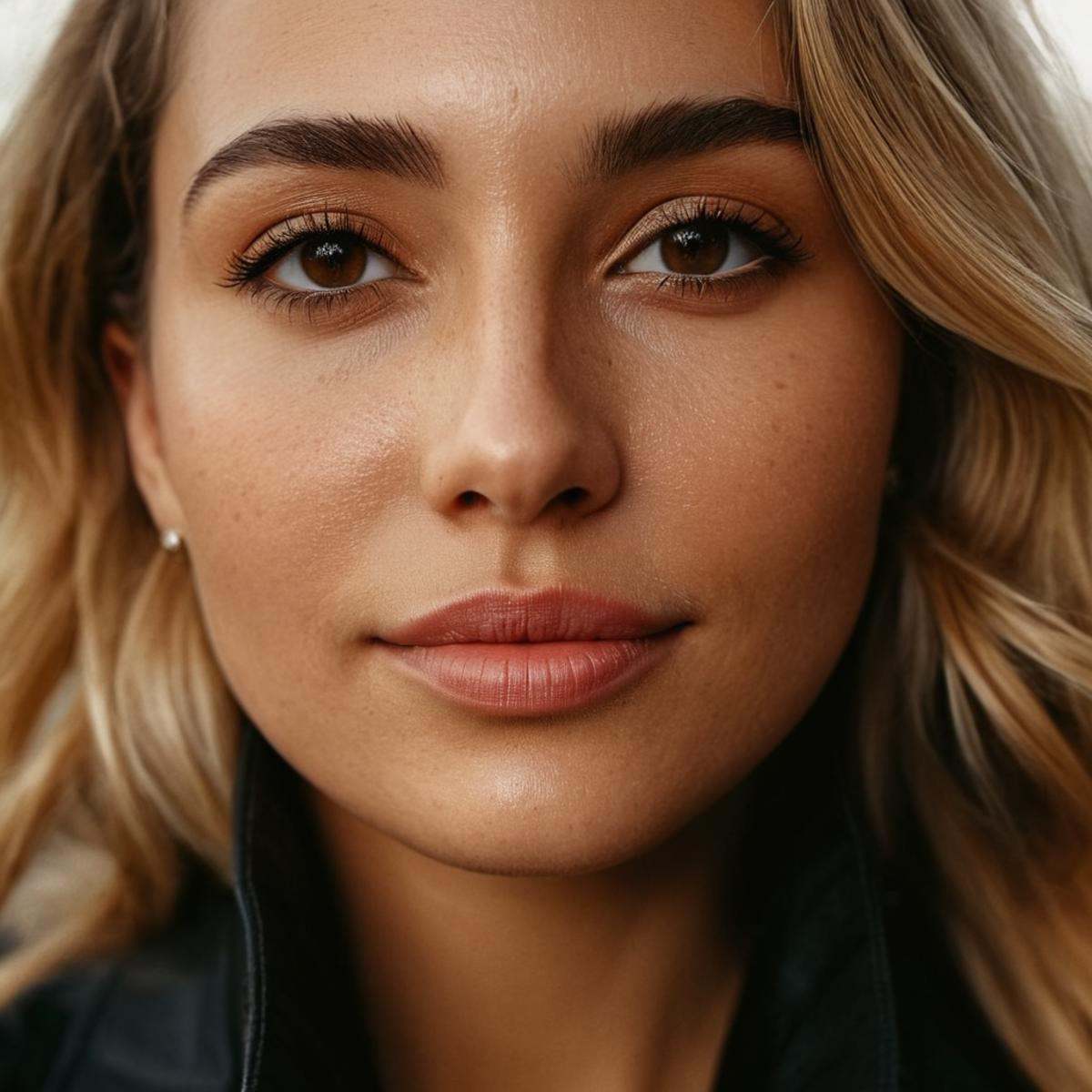 cinematic film still of perfection style detailed A cinematic skin texture style still image of a woman with a black jacke...