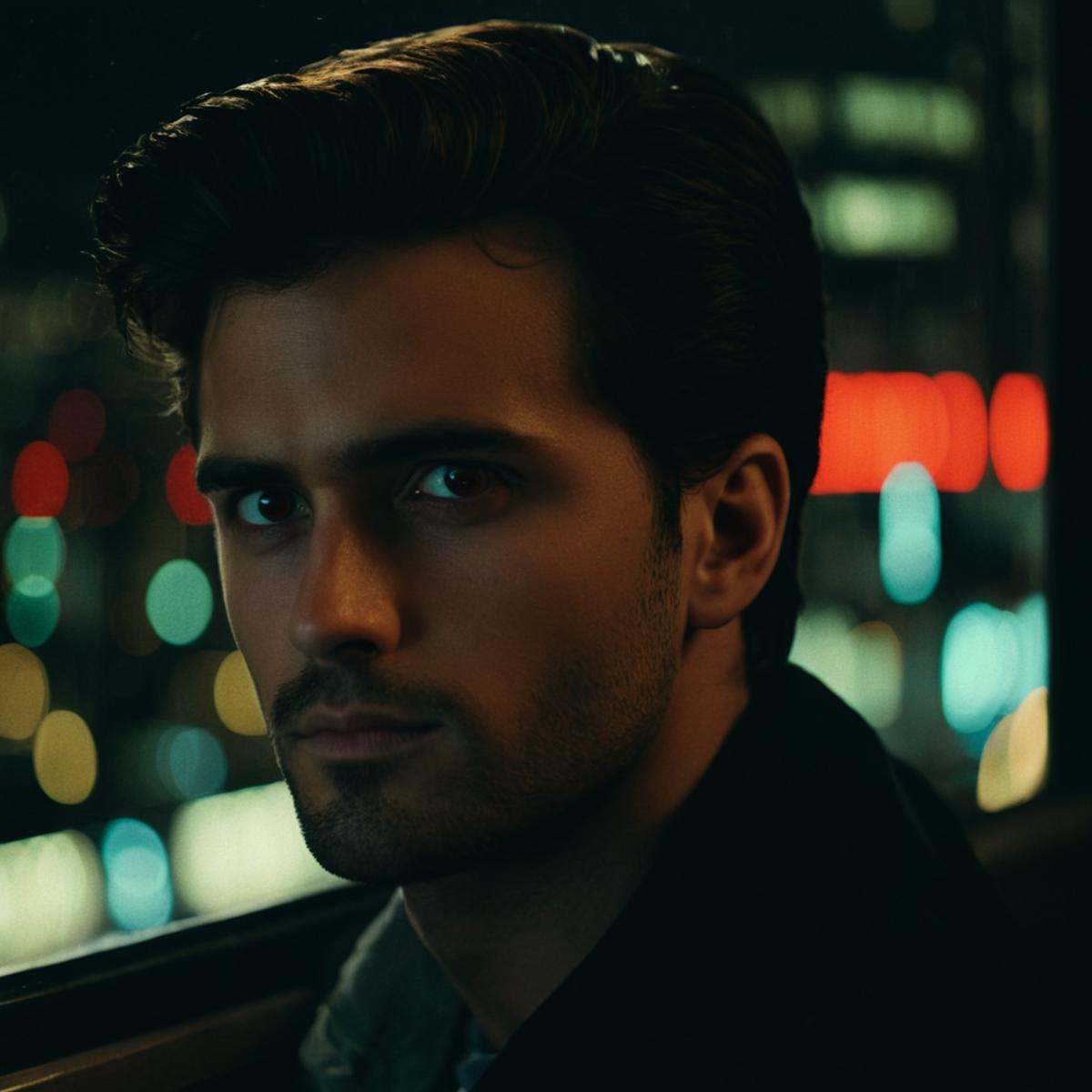 cinematic film still of perfection style detailed A beautiful Anamorphic format film photo of a man looking out a window a...