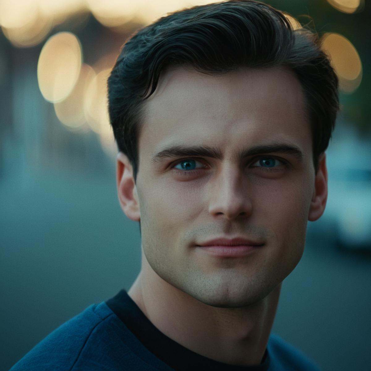 cinematic film still of perfection style detailed Anamorphic bokeh style of a man with a smirk on his face,  detailed styl...