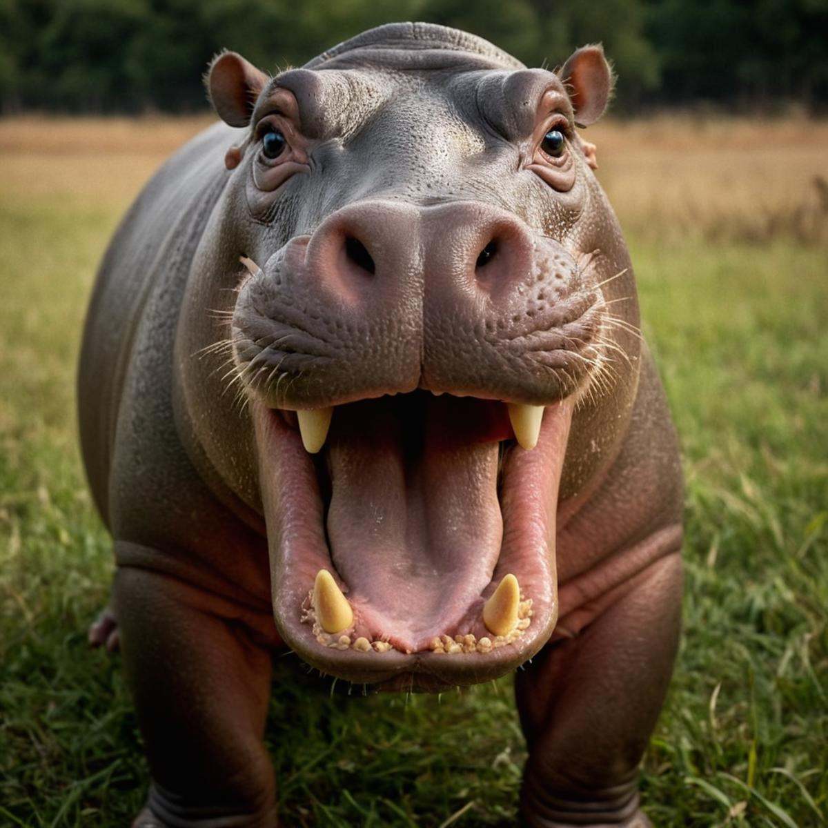 cinematic film still of A cinematic skin texture style still image of a hippo with its mouth open and its mouth wide open,...