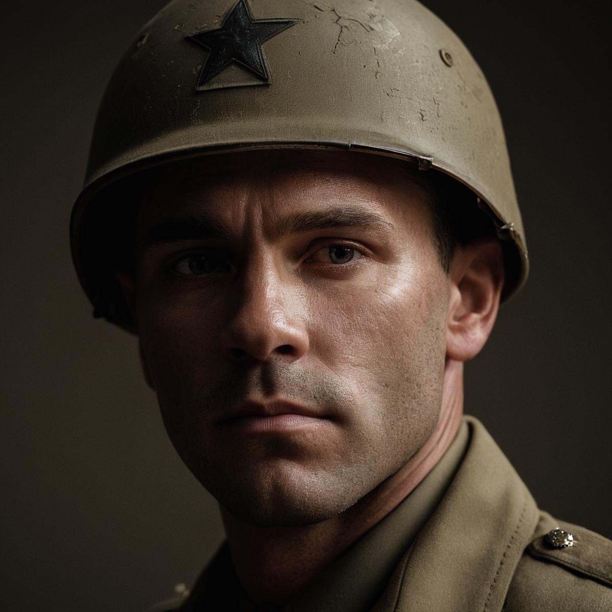 cinematic film still of perfect hands A cinematic skin texture style still image of a man in a military uniform with a fac...