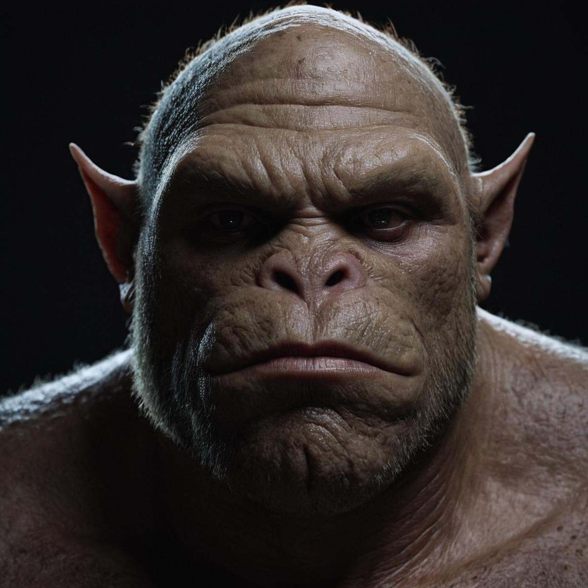 cinematic film still of A cinematic skin texture style still image of a creature monster with a big body and a big face,...