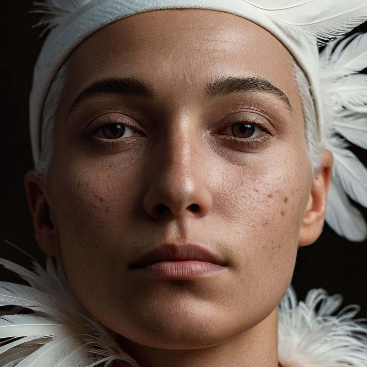 cinematic film still of perfect hands A cinematic skin texture style still image of a woman with a white face and a white...
