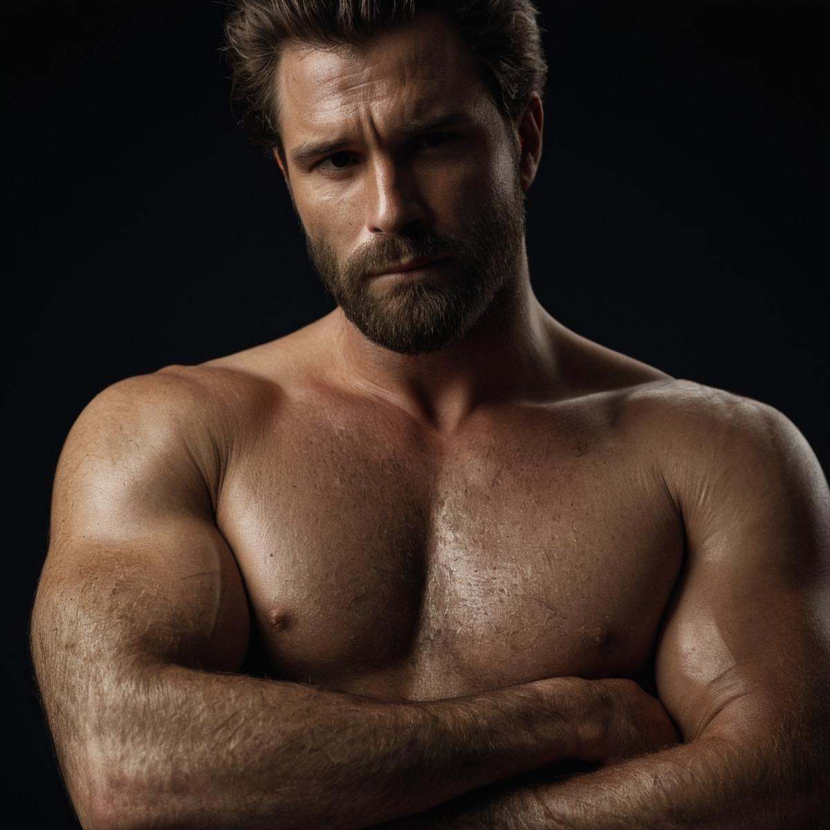 cinematic film still of perfect hands A cinematic skin texture style still image of a man with a hairy arm and a black bac...