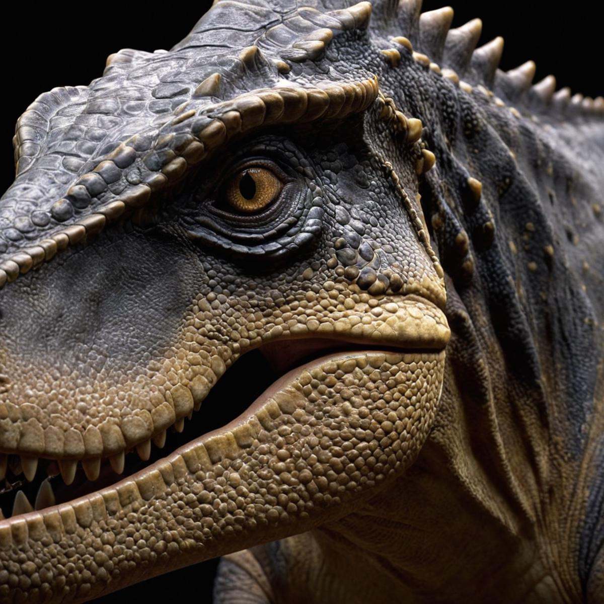 cinematic film still of A cinematic skin texture style still image of a close up of a dinosaur with a white background,  d...