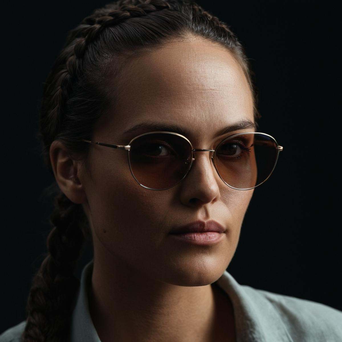 cinematic film still of perfect hands A cinematic skin texture style still image of a woman with glasses and a ponytail in...