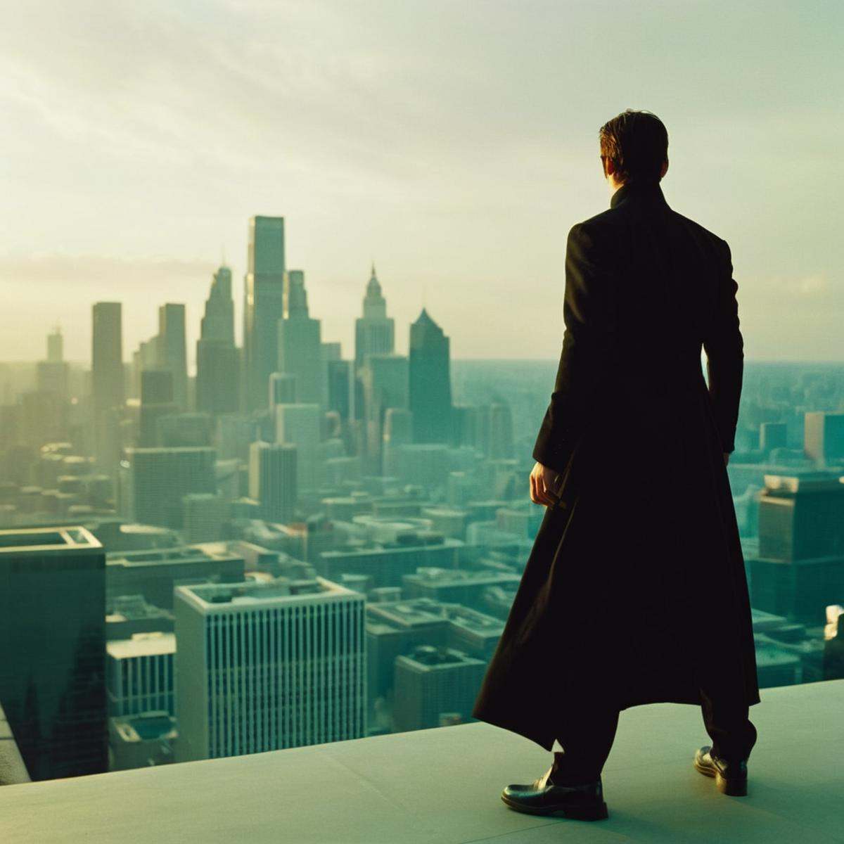 cinematic film still of neo,  the one,  flying on Tensor.Art
