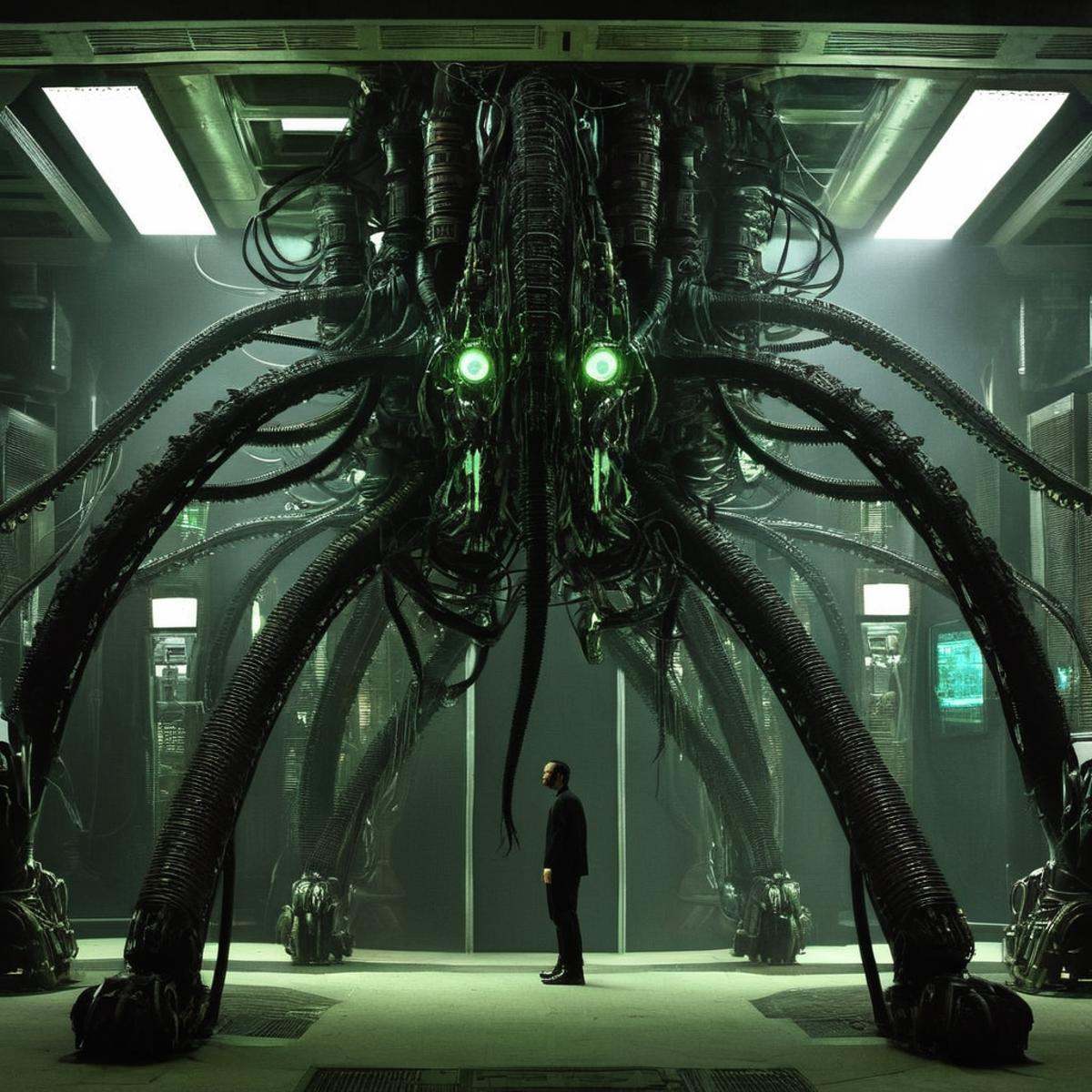 Horror-themed,  Machines no humans,  glowing on Tensor.Art