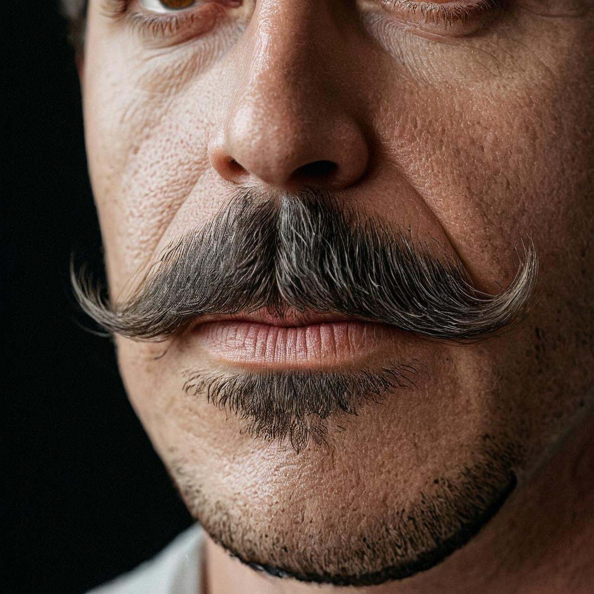 Hyperrealistic art of very detailed skin pore perfectionA cinematic skin texture style still image of a man with a mustach...