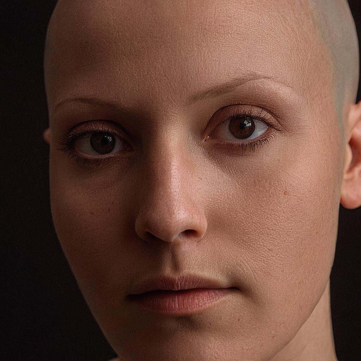 cinematic film still of very detailed skin pore perfectionA cinematic skin texture style still image of a woman with a bal...