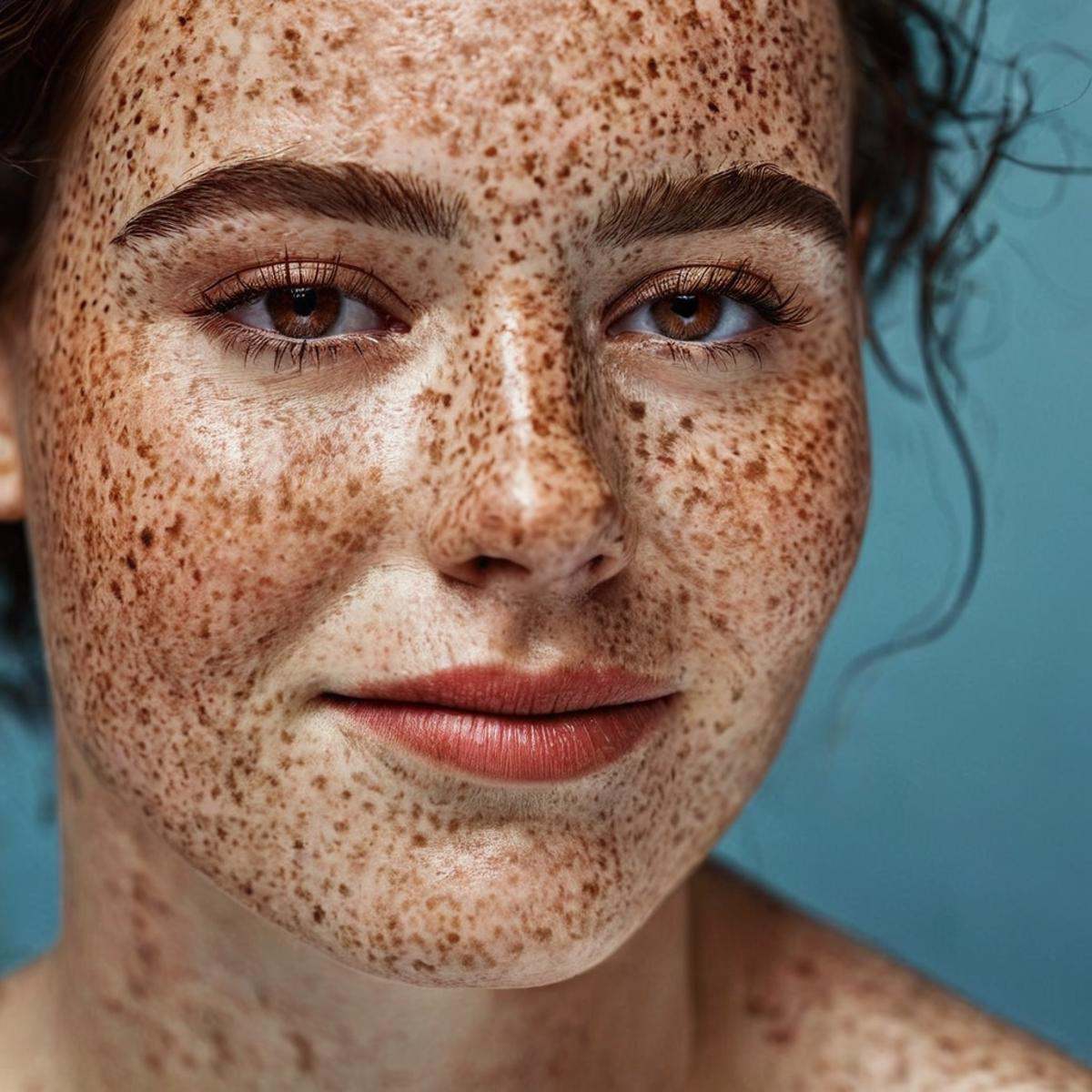 cinematic film still of very detailed skin poreA cinematic skin texture style still image of a woman with freckles on her...