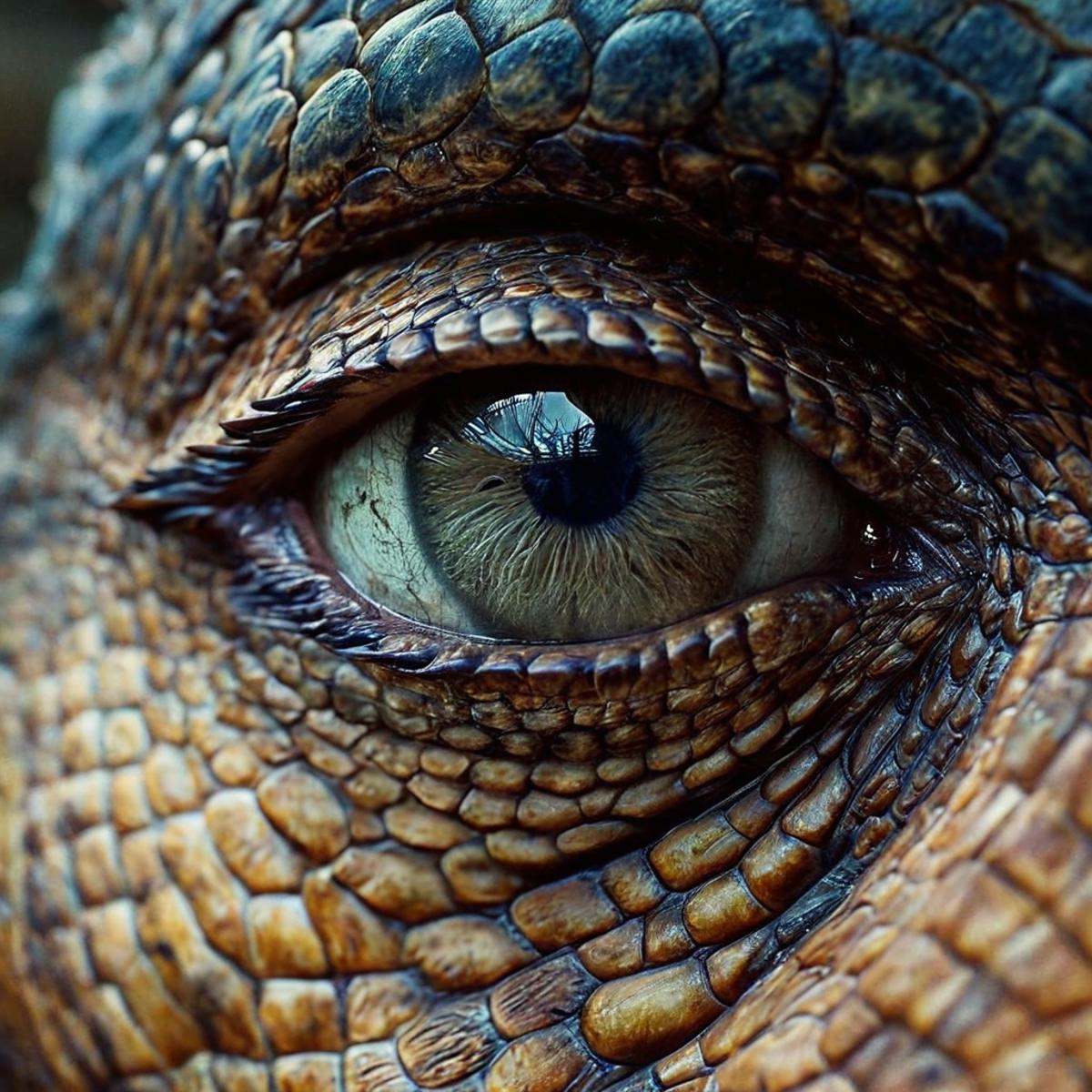 cinematic film still of very detailed skin poreA cinematic skin texture style still image of a close up of a dinosaur's ey...