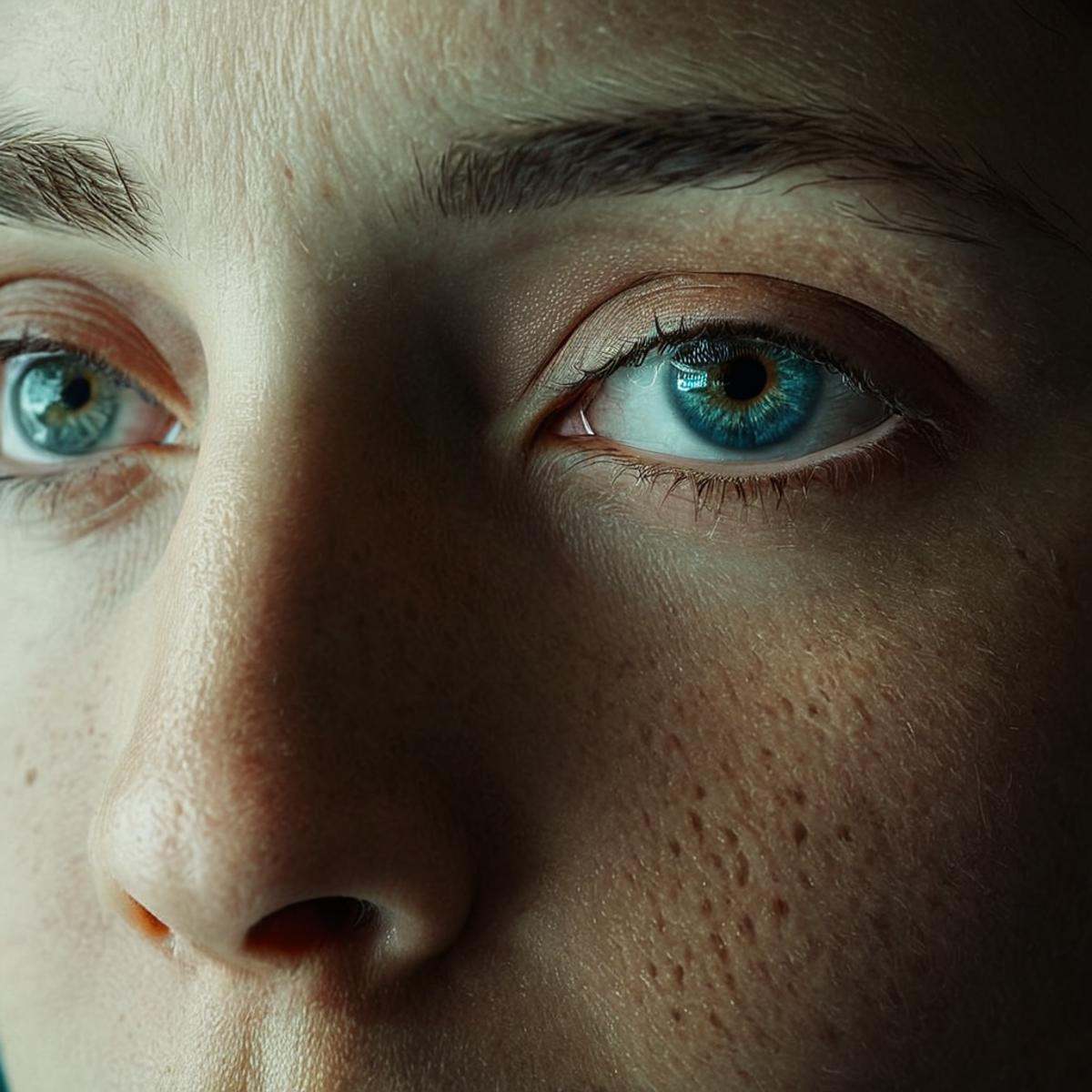 cinematic film still of very detailed skin poreA cinematic skin texture style still image of a woman with a very large eye...