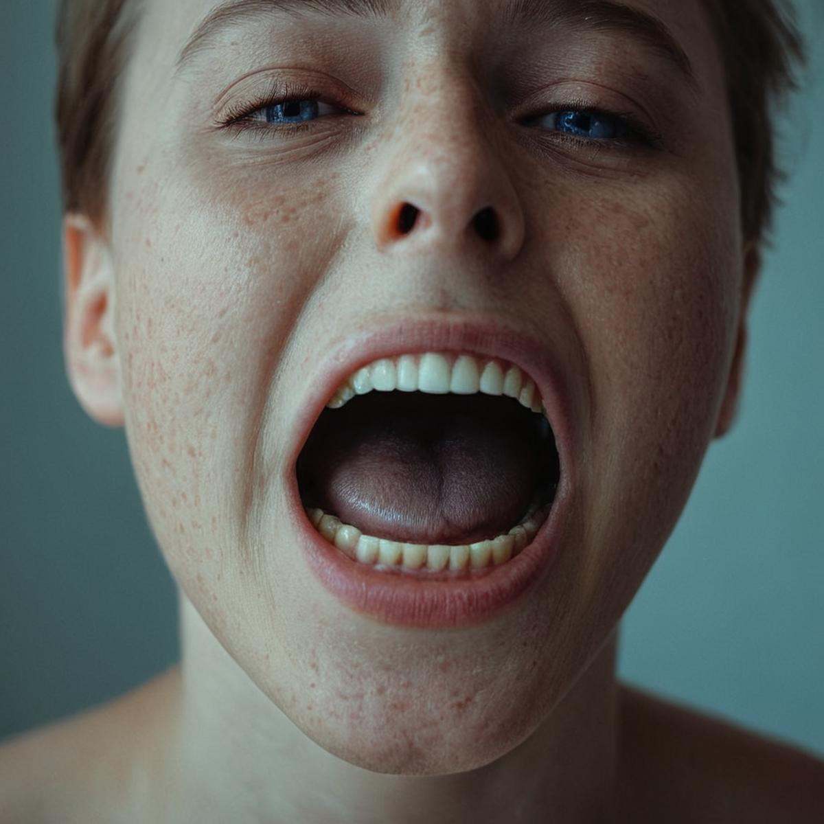 cinematic film still of very detailed skin pore perfectionA cinematic skin texture style still image of a screaming woman...