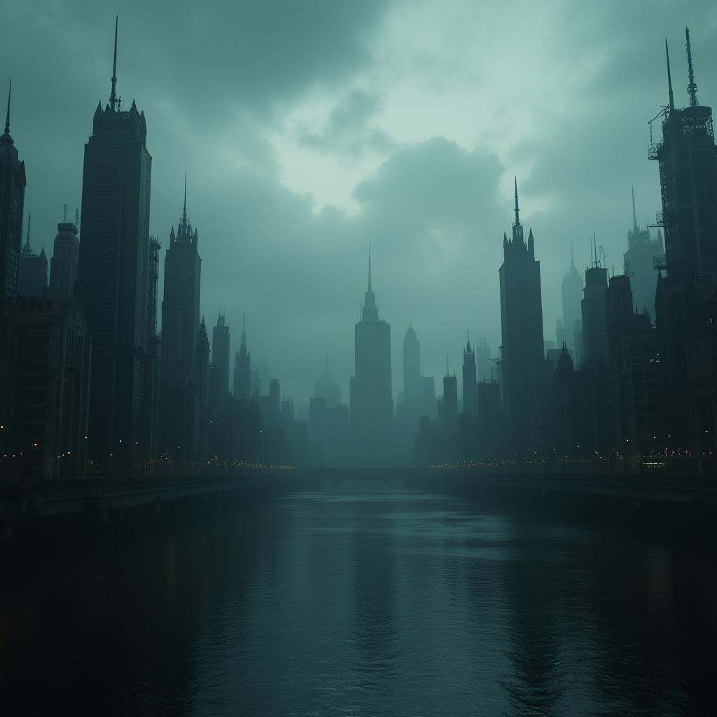 Open world,  In the matrix style a dark city with a lot of tall buildings,  cinematic on Tensor.Art