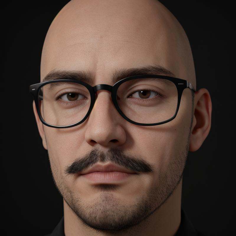 Hyperrealistic art of very sharpA cinematic skin texture style still image of a Japanese man with glasses and a beard look...