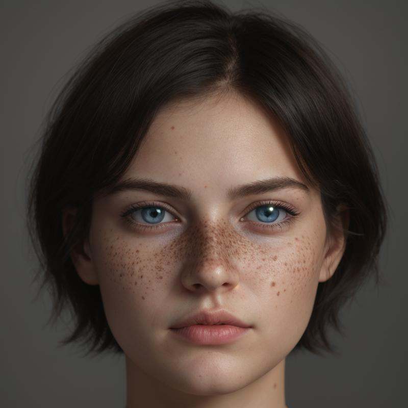 Hyperrealistic art of very sharpA cinematic skin texture style still image of a woman with many freckles on her face and a...