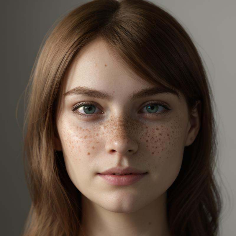 Hyperrealistic art of very sharpA cinematic skin texture style still image of a close up of a woman with many freckles on...