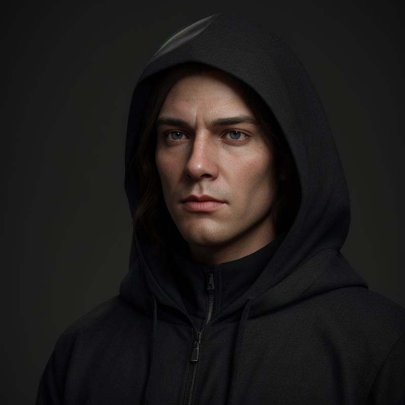 Hyperrealistic art of very sharpA cinematic skin texture style still image of a red skull in a hooded jacket standing in f...