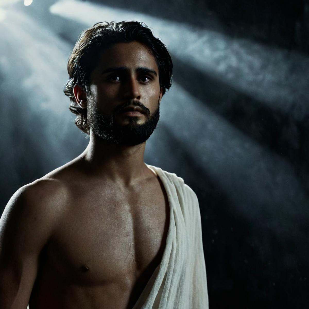 cinematic film still of 1 realism perfect Chiaroscuro Lighting Style In ancient mythical legendary world,  Gorgo a man wit...