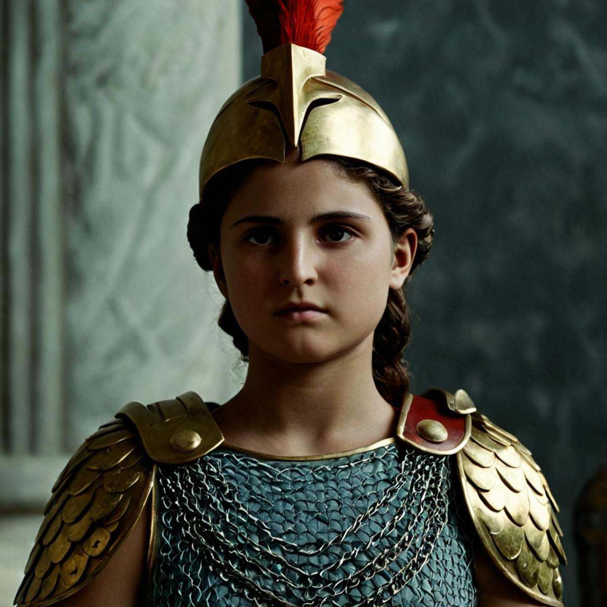 cinematic film still of 1 realism perfect Chiaroscuro Lighting Style In ancient mythical legendary world,  Athena a statue...