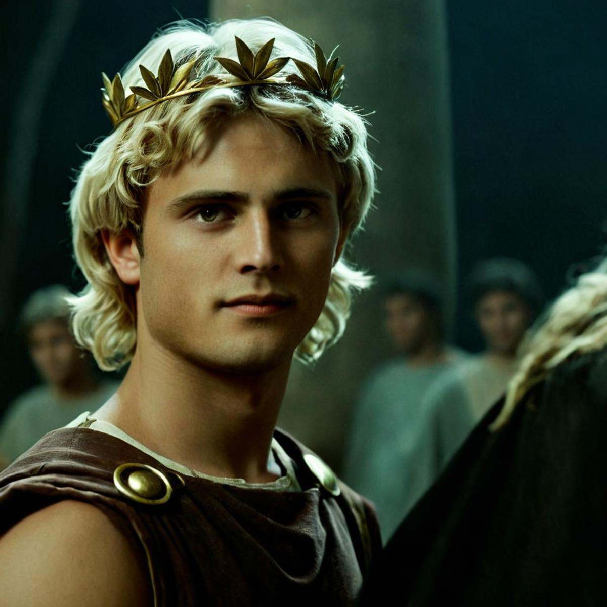 cinematic film still of 1 realism perfect Chiaroscuro Lighting Style In ancient mythical legendary world,  Apollo a woman...