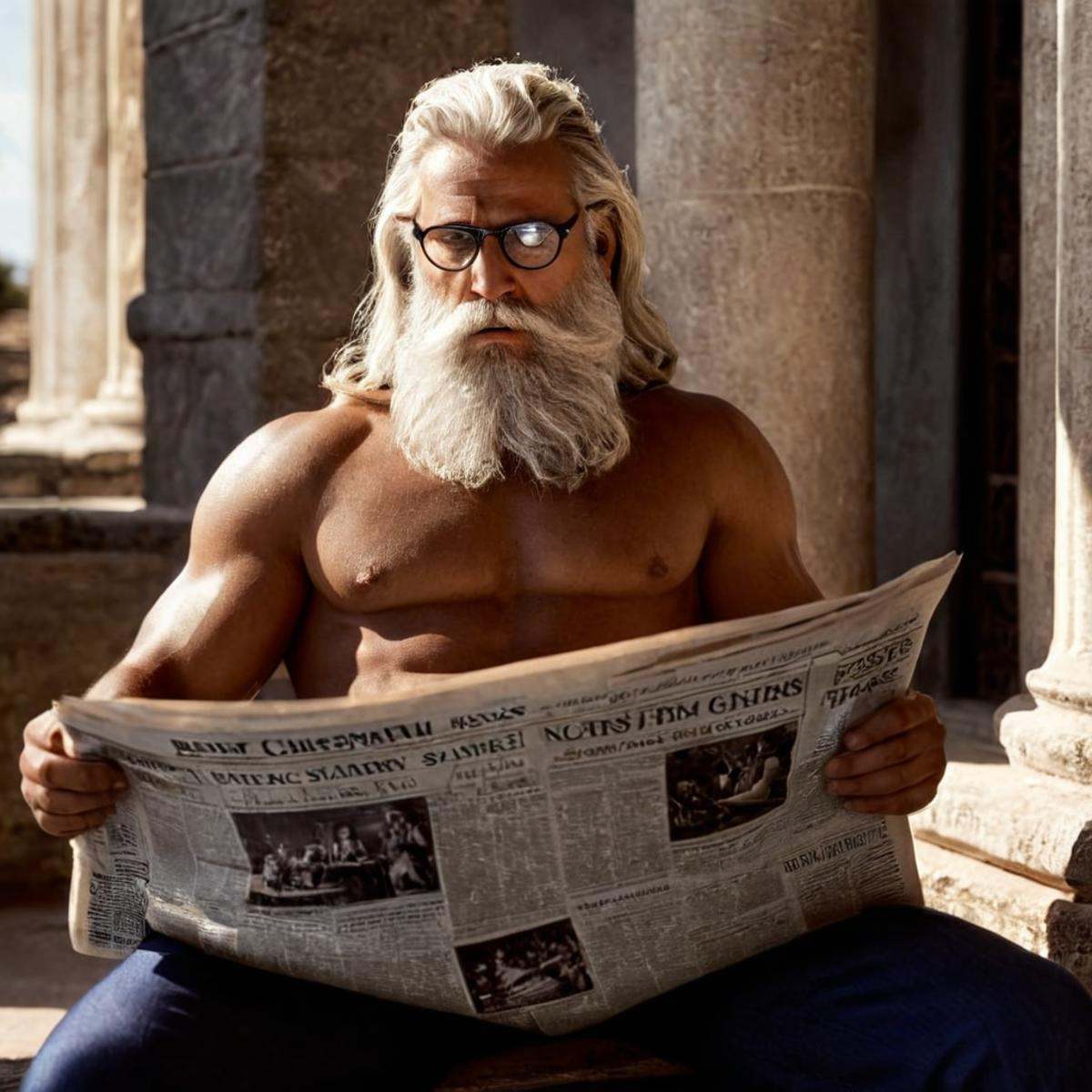 cinematic film still of 1 realism perfect Chiaroscuro Lighting Style In ancient mythical legendary world,  Zeus a cartoon...