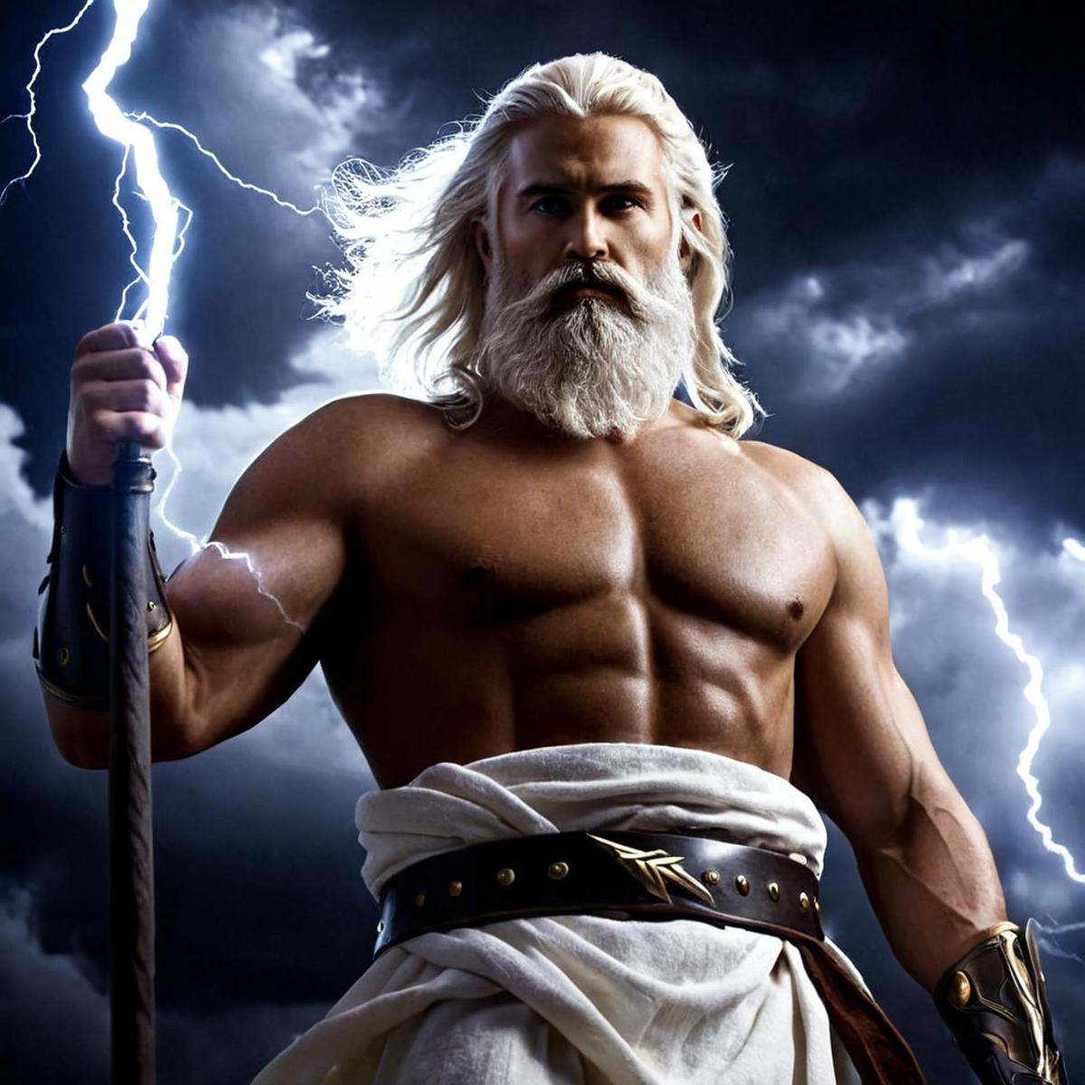 cinematic film still of 1 realism perfect Chiaroscuro Lighting Style In ancient mythical legendary world,  Zeus a man with...