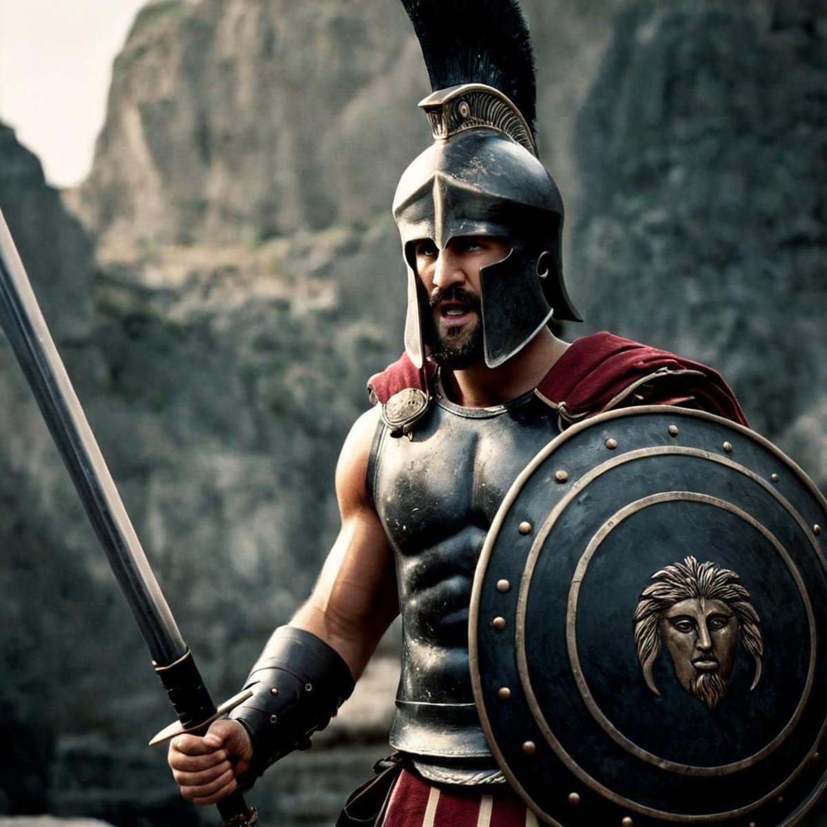 cinematic film still of 1 realism perfect Chiaroscuro Lighting Style In ancient mythical legendary world,  Ares a cartoon...
