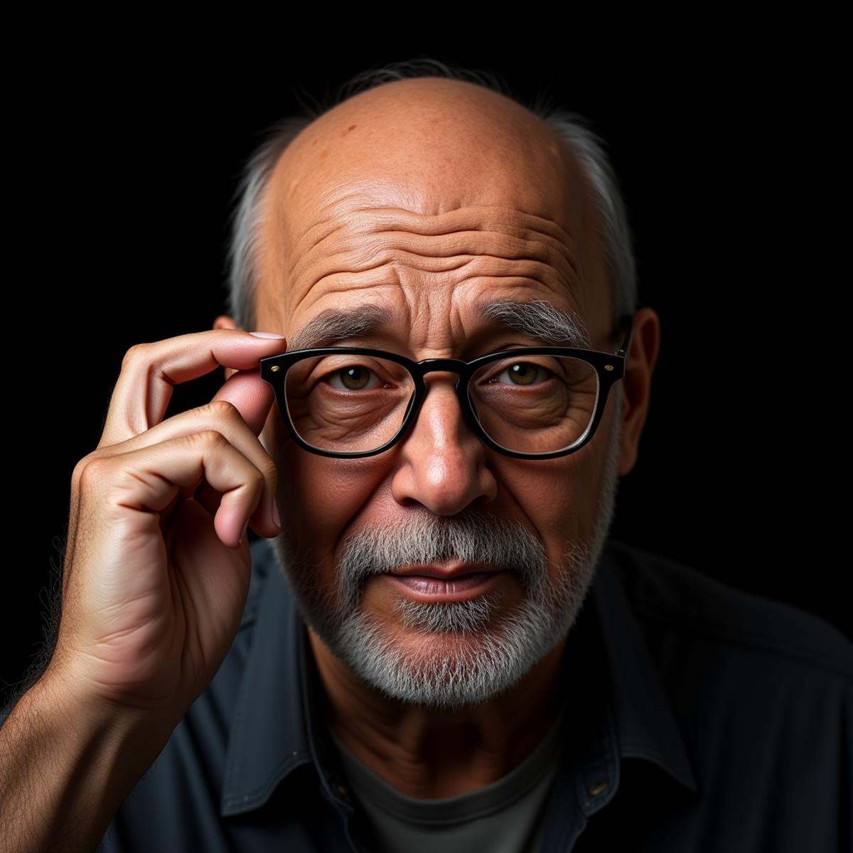 Hyperrealistic art sharp detailed edges,  A cinematic skin texture style still image of a 48 years old man with glasses an...