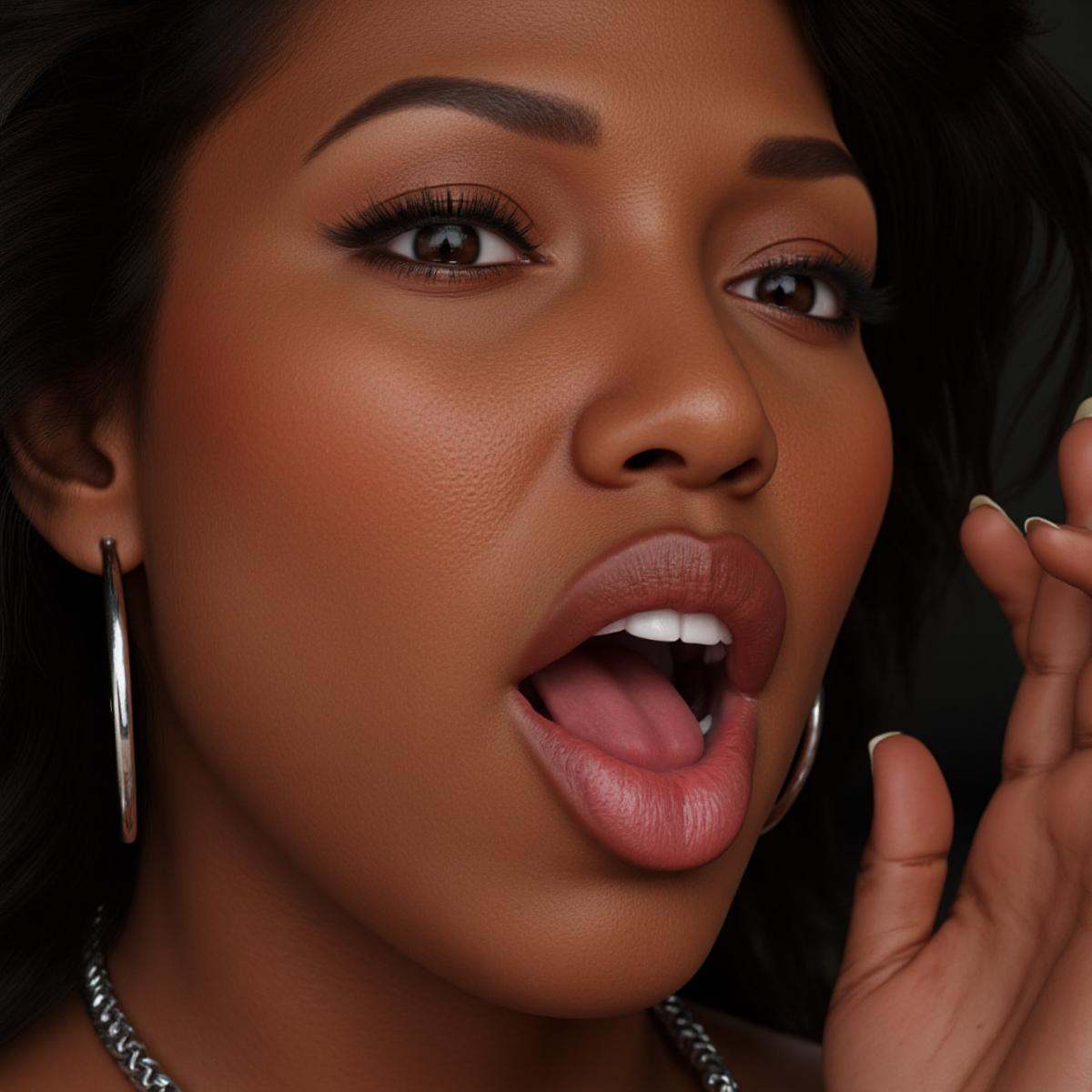 Hyperrealistic art A cinematic skin texture style still image of a closeup of a hot black woman with a black hair and a si...