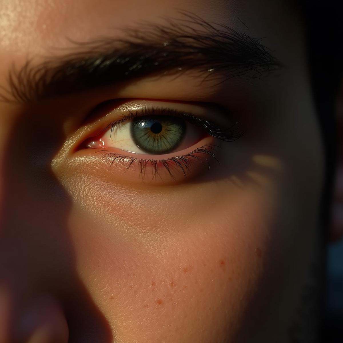Hyperrealistic art sharp detailed edges,  A cinematic skin texture style still image of a closeup of aman with a serious l...