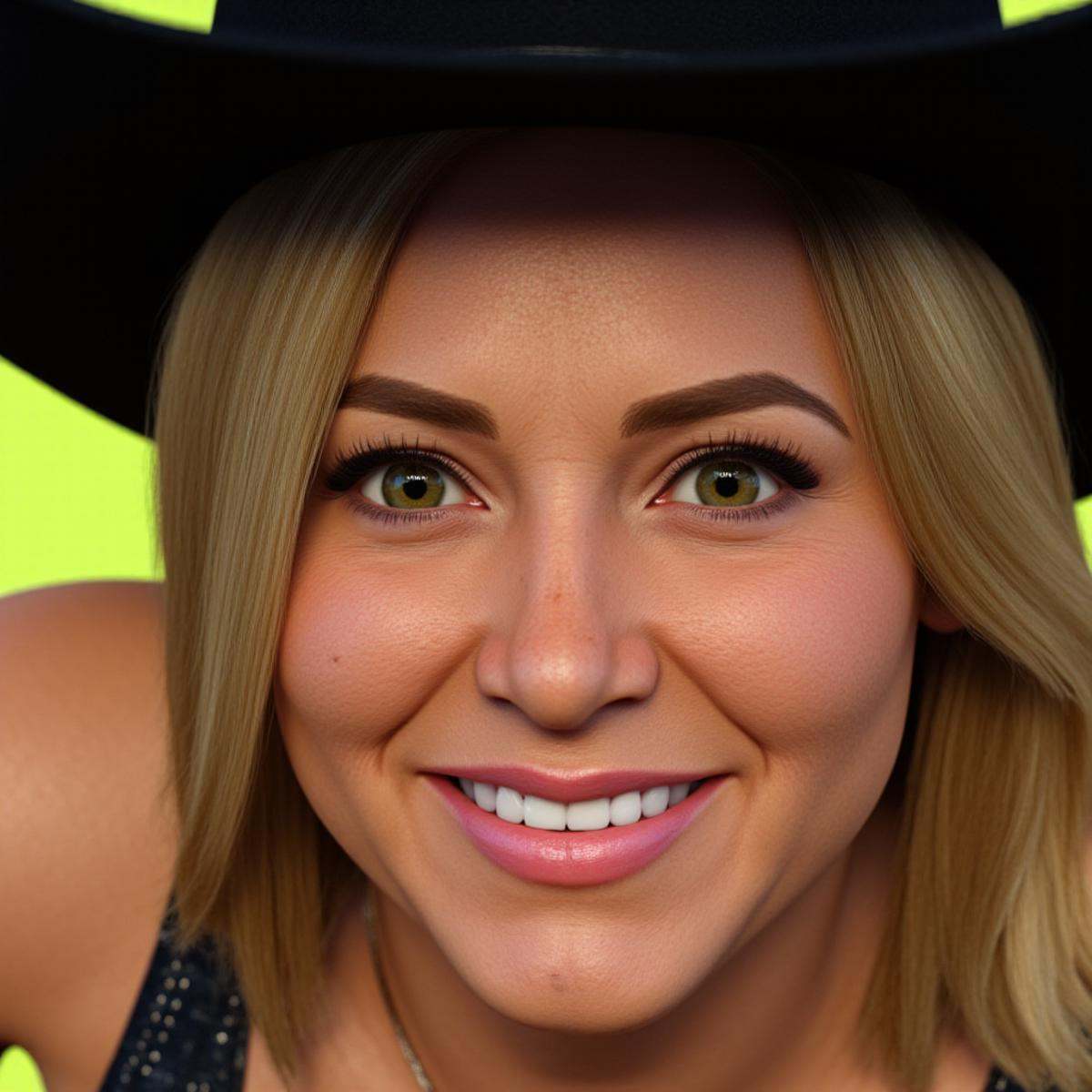 Hyperrealistic art A cinematic skin texture style still image of a closeup of a texas woman wearing a black cowboy hat and...